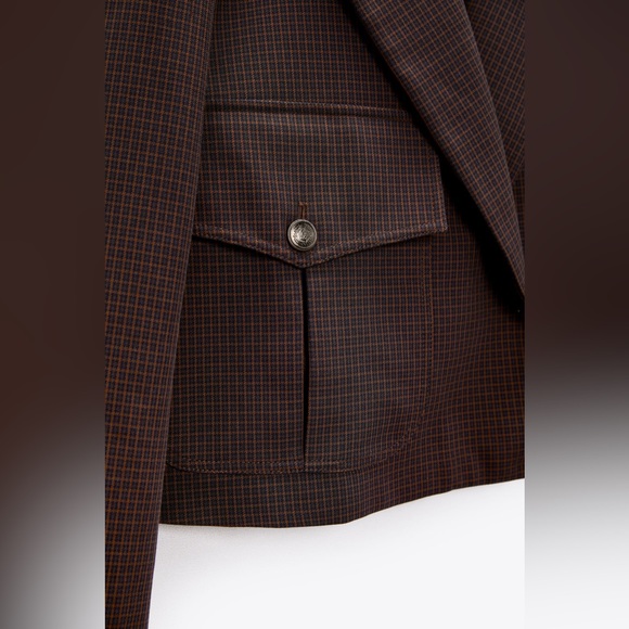 Zara Brown Plaid Cropped Blazer - Picture 5 of 15